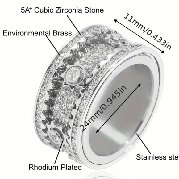 Rotatable Inlaid 14K Gold Plated CZ Ring - Picture 3 of 3